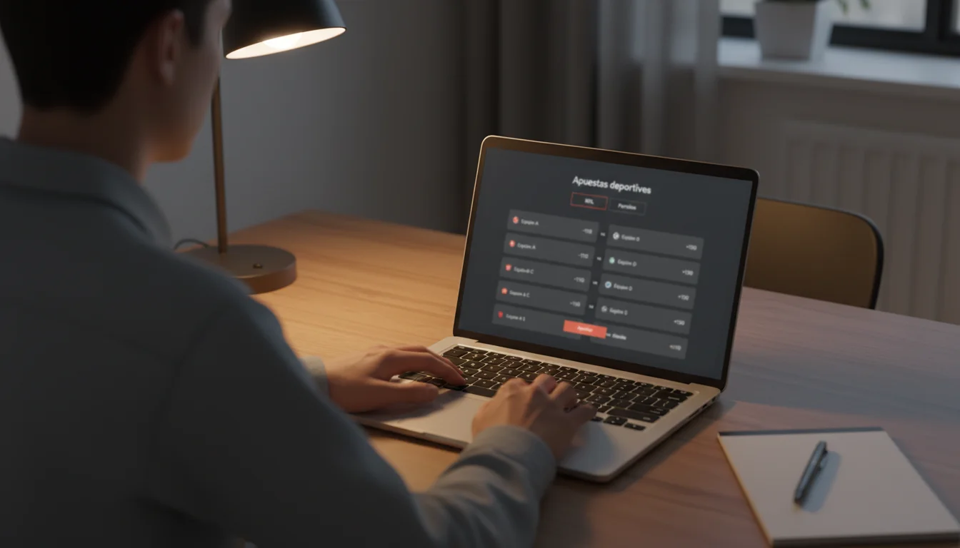 Persona revisando cuotas de apuestas de la NFL en la pantalla de un ordenador portátil